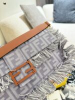 Fendi Denim Blue Fringe Bag With Box And Silk Scarf - Image 4
