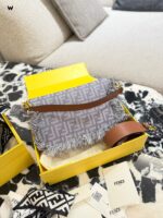Fendi Denim Blue Fringe Bag With Box And Silk Scarf - Image 6