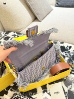 Fendi Denim Blue Fringe Bag With Box And Silk Scarf - Image 7