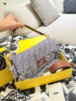 Fendi Denim Blue Fringe Bag With Box And Silk Scarf - Image 8