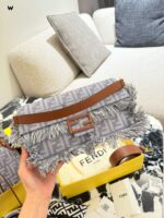 Fendi Denim Blue Fringe Bag With Box And Silk Scarf - Image 9