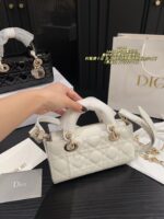 Dior Lady D-Joy Handbag Satin-Finish Texture Delicate Chain Shoulder Strap Stylish And Sophisticated Versatile For Both Chic And Sweet Looks - Image 9