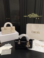 Dior Lady D-Joy Handbag Satin-Finish Texture Delicate Chain Shoulder Strap Stylish And Sophisticated Versatile For Both Chic And Sweet Looks - Image 14