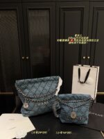 Chanel 22 Bag Denim Tote White Topstitching On Blue Denim Matching Chain Strap With Silver Hardware Surprisingly Spacious - Image 10