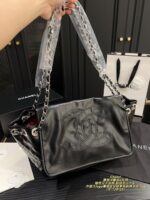 Chanel Black And Silver Embossed Double C Tote External Large Logo Stitching, Black And Silver Leather Chain-Strap Shoulder Bag - Image 2