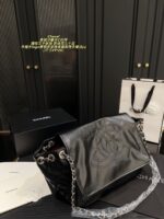 Chanel Black And Silver Embossed Double C Tote External Large Logo Stitching, Black And Silver Leather Chain-Strap Shoulder Bag - Image 3