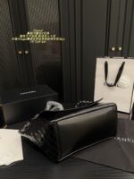 Chanel Black And Silver Embossed Double C Tote External Large Logo Stitching, Black And Silver Leather Chain-Strap Shoulder Bag - Image 5