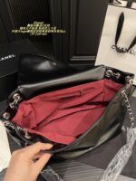 Chanel Black And Silver Embossed Double C Tote External Large Logo Stitching, Black And Silver Leather Chain-Strap Shoulder Bag - Image 6