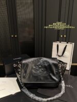 Chanel Black And Silver Embossed Double C Tote External Large Logo Stitching, Black And Silver Leather Chain-Strap Shoulder Bag - Image 9