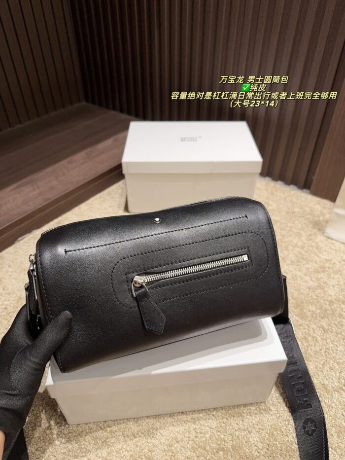 Montblanc Men'S Leather Cylinder Bag Generous Capacity For Daily Commuting And Work Use - Image 2