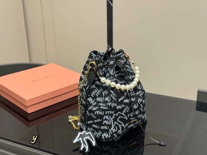 Miu Miu Bucket Bag With Printed Pearl Chain Detail - Image 1
