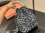 Miu Miu Bucket Bag With Printed Pearl Chain Detail - Image 2