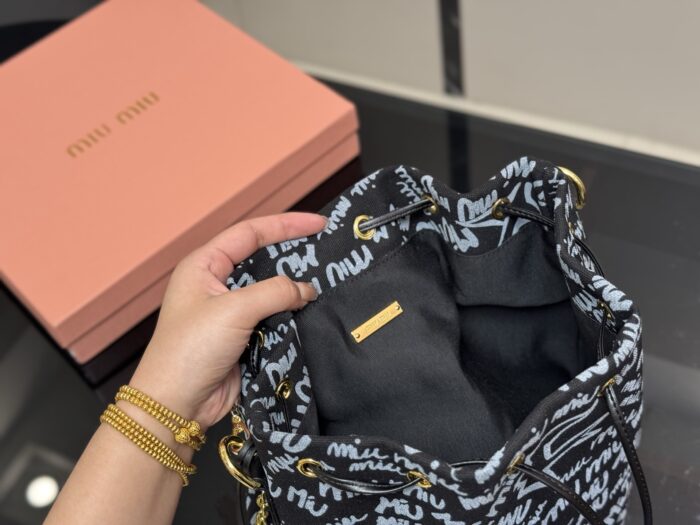 Miu Miu Bucket Bag With Printed Pearl Chain Detail - Image 4