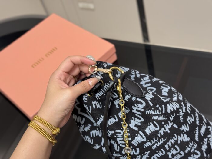 Miu Miu Bucket Bag With Printed Pearl Chain Detail - Image 6