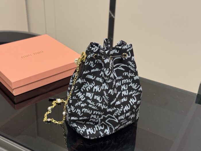 Miu Miu Bucket Bag With Printed Pearl Chain Detail - Image 7