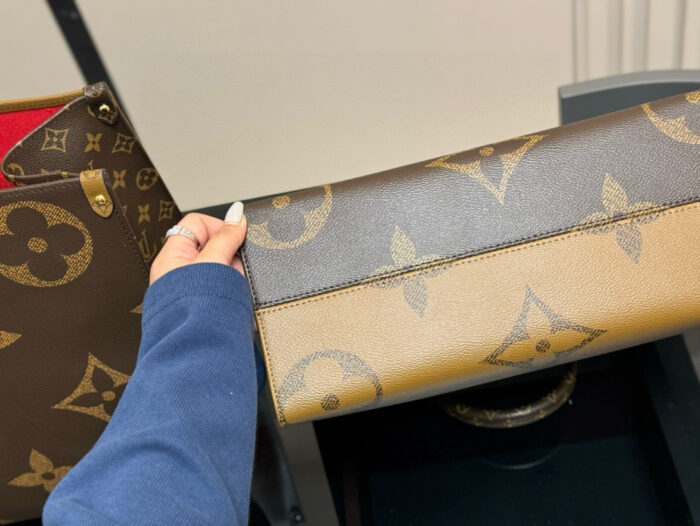 Louis Vuitton On The Go Shopping Bag Authentic Steel Hardware Concealed Shoulder Strap Shoulder Or Hand Carry - Image 8