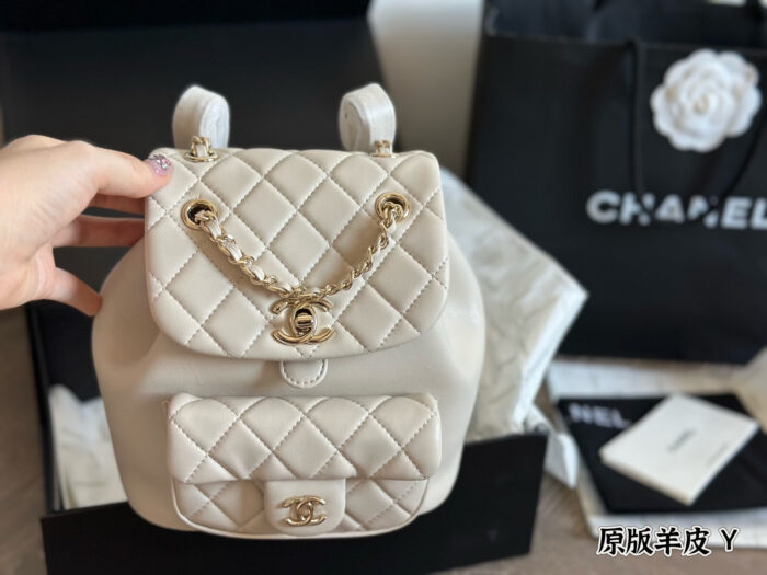 Chanel Duma Backpack - Lambskin With Pale Gold Hardware - Can Be Worn As A Shoulder Bag Or Carried By Hand - Image 4