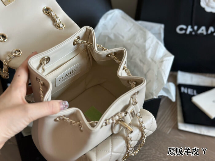 Chanel Duma Backpack - Lambskin With Pale Gold Hardware - Can Be Worn As A Shoulder Bag Or Carried By Hand - Image 9