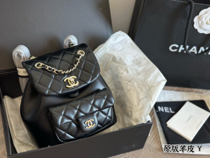 Chanel Duma Series Lambskin Light Gold Metal Backpack (Convertible To Shoulder Bag Or Handbag)