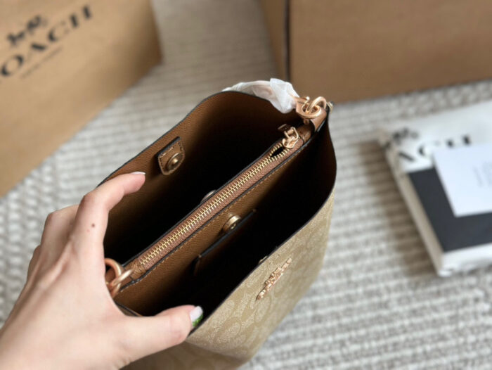 Coach Mollie Small Bucket Bag Replica Edition With Box Handheld/Underarm/Crossbody Central Zipped Compartment - Image 8