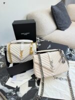 Yves Saint Laurent College Messenger Bag - Lambskin With Gold Logo - Detachable Chain - Multiple Carry Options