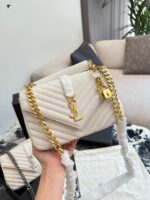 Yves Saint Laurent College Messenger Bag - Lambskin With Gold Logo - Detachable Chain - Multiple Carry Options - Image 3