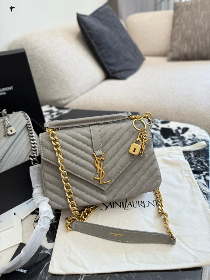 Yves Saint Laurent College Messenger Bag - Lambskin With Gold Logo - Detachable Chain - Multiple Carry Options - Image 5