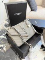 Yves Saint Laurent College Messenger Bag - Lambskin With Gold Logo - Detachable Chain - Multiple Carry Options - Image 6