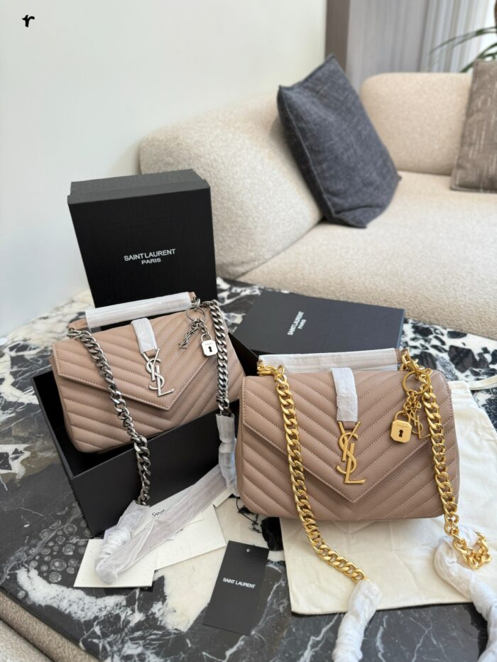Yves Saint Laurent College Messenger Bag - Lambskin With Gold Logo - Detachable Chain - Multiple Carry Options - Image 7