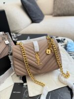Yves Saint Laurent College Messenger Bag - Lambskin With Gold Logo - Detachable Chain - Multiple Carry Options - Image 8