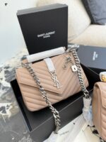 Yves Saint Laurent College Messenger Bag - Lambskin With Gold Logo - Detachable Chain - Multiple Carry Options - Image 9