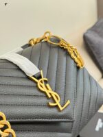 Yves Saint Laurent College Collection Black Gold Messenger Bag Soft Lambskin With Gold Logo Detachable Chain Strap Handheld, Shoulder Or Crossbody Carry - Image 8