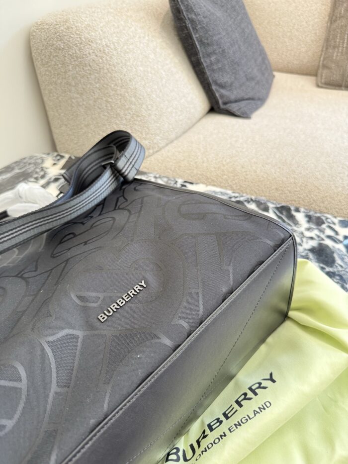 Burberry Classic Brand Logo All-Over Print Large Capacity Cotton Detail Tote Bag Men'S Style Black - Image 7
