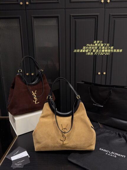 Yves Saint Laurent Hobo Suede Underarm Bag Minimalist And Distinctive Effortless For Commuting Generous Capacity, Lightweight