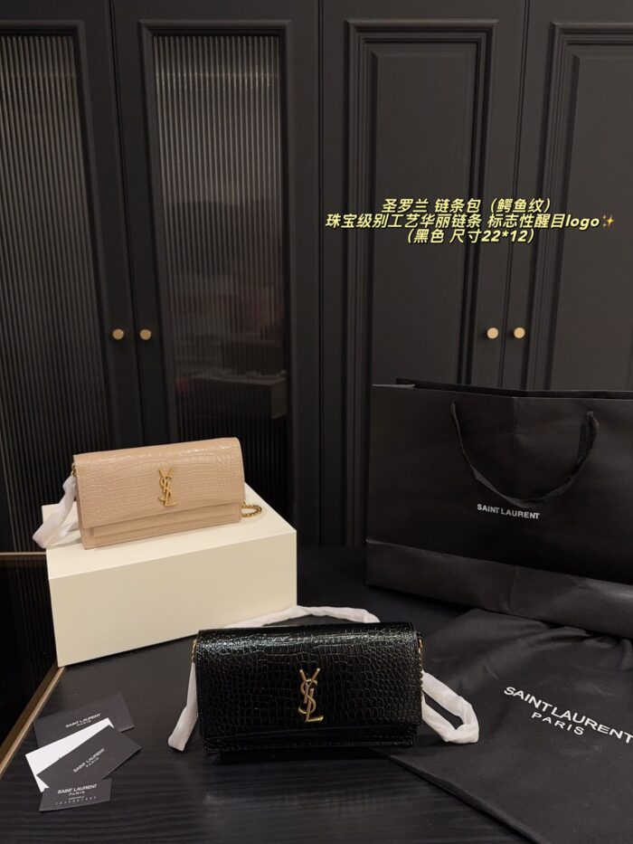Yves Saint Laurent Crocodile-Embossed/Smooth Grain Leather Chain Bag Jewellery-Grade Craftsmanship Iconic Ysl Logo - Image 1