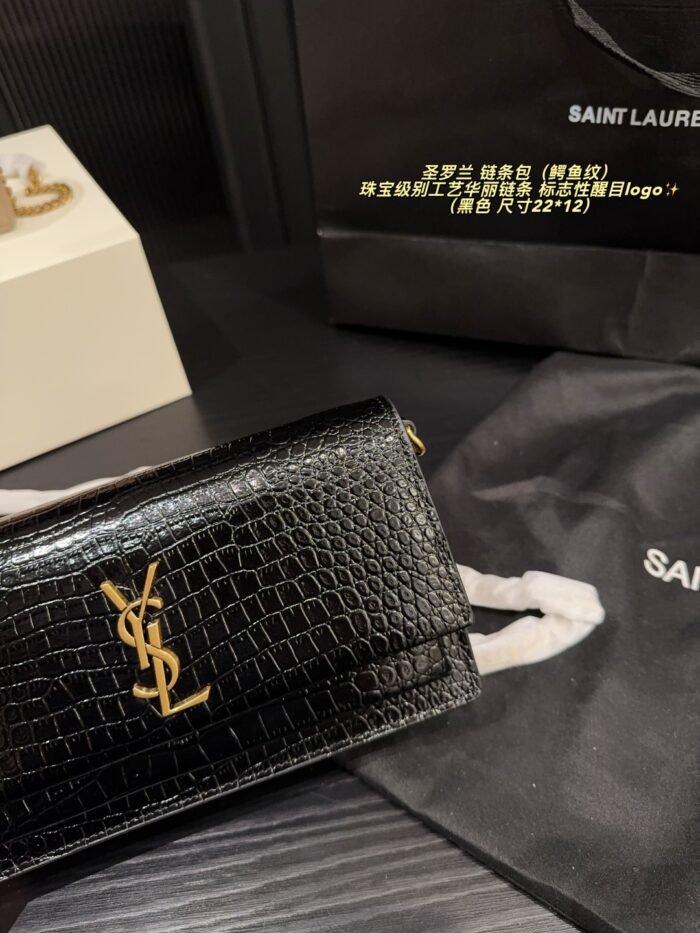 Yves Saint Laurent Crocodile-Embossed/Smooth Grain Leather Chain Bag Jewellery-Grade Craftsmanship Iconic Ysl Logo - Image 5