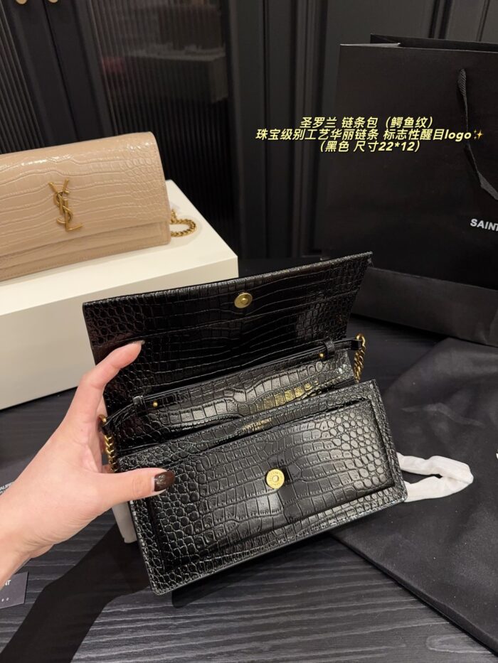 Yves Saint Laurent Crocodile-Embossed/Smooth Grain Leather Chain Bag Jewellery-Grade Craftsmanship Iconic Ysl Logo - Image 7
