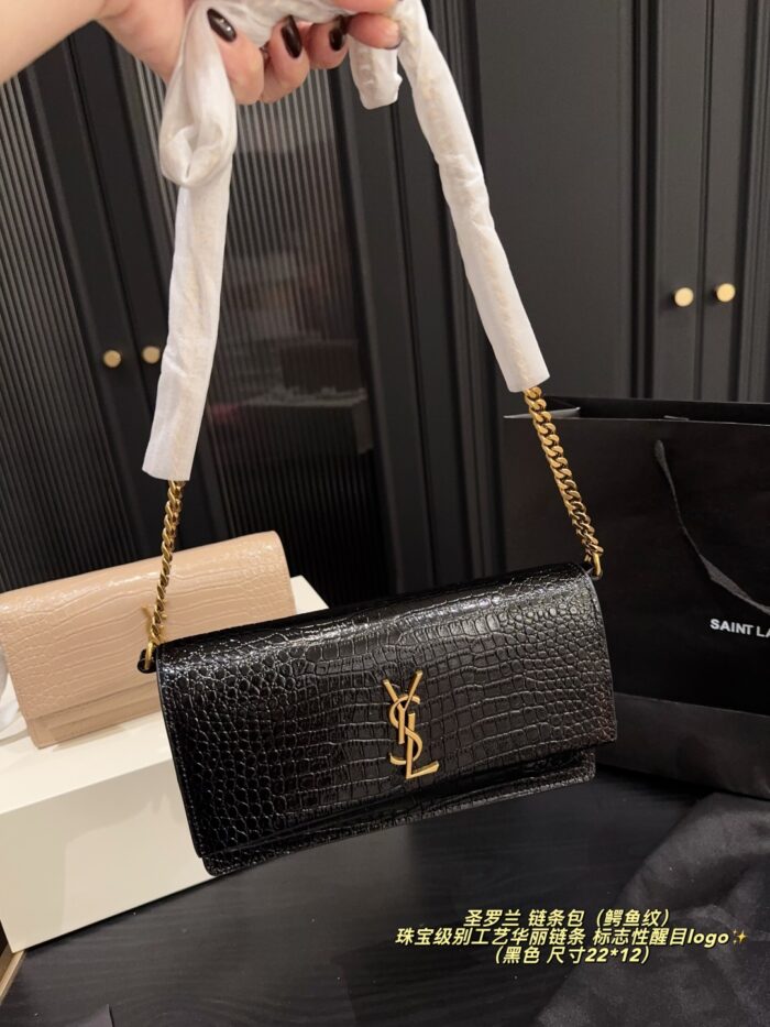 Yves Saint Laurent Crocodile-Embossed/Smooth Grain Leather Chain Bag Jewellery-Grade Craftsmanship Iconic Ysl Logo - Image 8