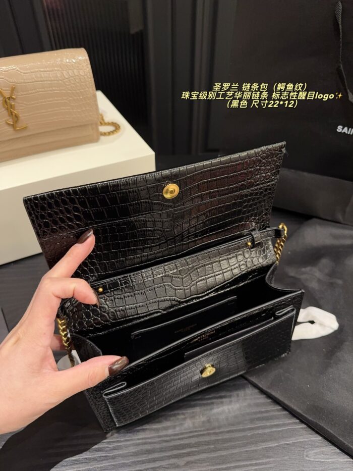 Yves Saint Laurent Crocodile-Embossed/Smooth Grain Leather Chain Bag Jewellery-Grade Craftsmanship Iconic Ysl Logo - Image 9