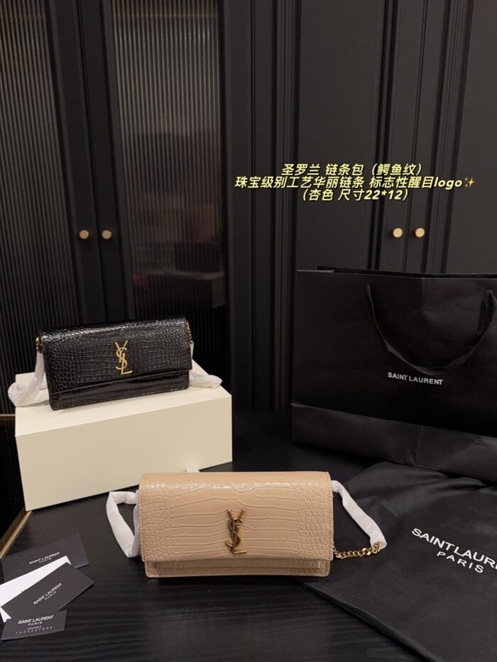 Yves Saint Laurent Crocodile-Embossed/Smooth Grain Leather Chain Bag Jewellery-Grade Craftsmanship Iconic Ysl Logo - Image 15
