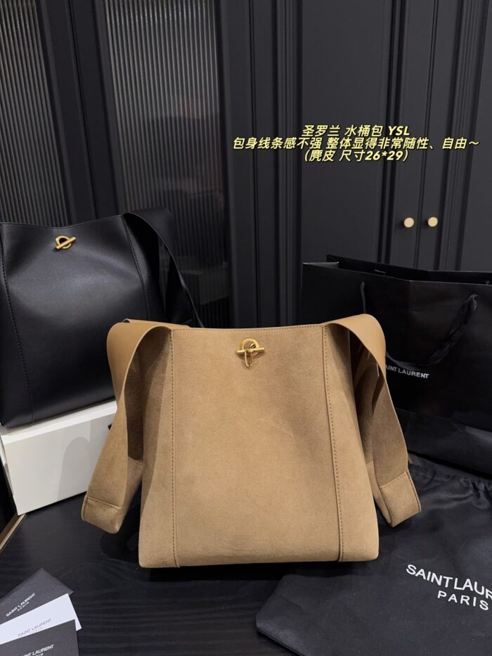 Yves Saint Laurent Cassandre Logo Bucket Bag Soft And Effortless Versatile Black And Gold Adjustable Shoulder Strap - Image 2