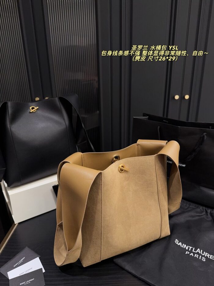 Yves Saint Laurent Cassandre Logo Bucket Bag Soft And Effortless Versatile Black And Gold Adjustable Shoulder Strap - Image 3