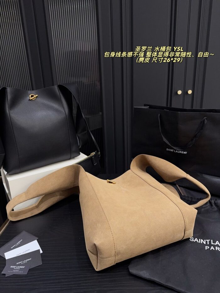 Yves Saint Laurent Cassandre Logo Bucket Bag Soft And Effortless Versatile Black And Gold Adjustable Shoulder Strap - Image 6