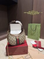 Gucci Ophidia Crescent Bag Classic Monogram With Double Gs Red And Green Stripes Light Brown Canvas With Vintage Charm Customisable With Ample Capacity