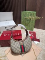 Gucci Ophidia Crescent Bag Classic Monogram With Double Gs Red And Green Stripes Light Brown Canvas With Vintage Charm Customisable With Ample Capacity - Image 5