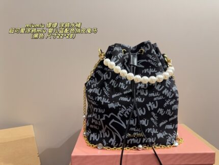 Miu Miu Graffiti Bucket Bag Baby Blue Colourway Playful And Whimsical