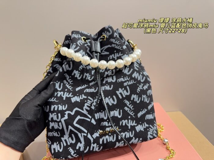 Miu Miu Graffiti Bucket Bag Baby Blue Colourway Playful And Whimsical - Image 2
