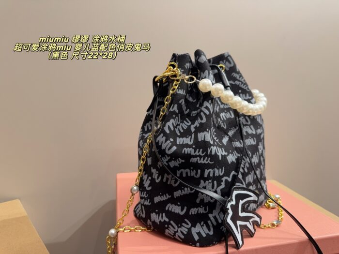 Miu Miu Graffiti Bucket Bag Baby Blue Colourway Playful And Whimsical - Image 3