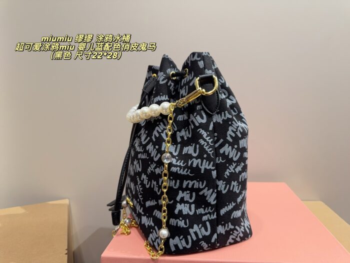 Miu Miu Graffiti Bucket Bag Baby Blue Colourway Playful And Whimsical - Image 4