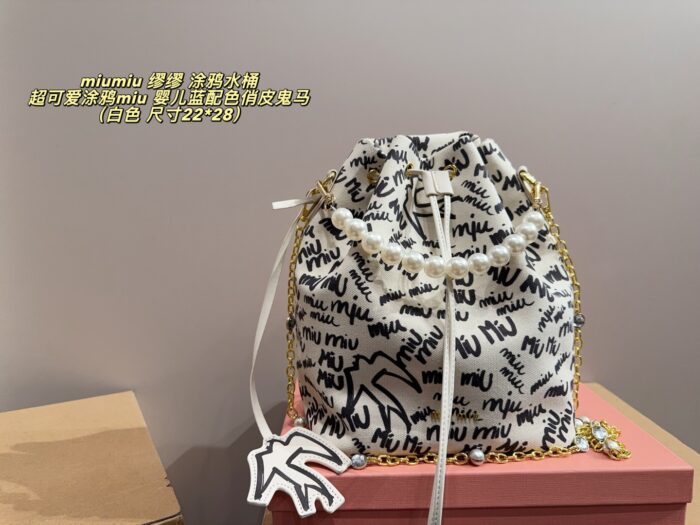 Miu Miu Graffiti Bucket Bag Baby Blue Colourway Playful And Whimsical - Image 11